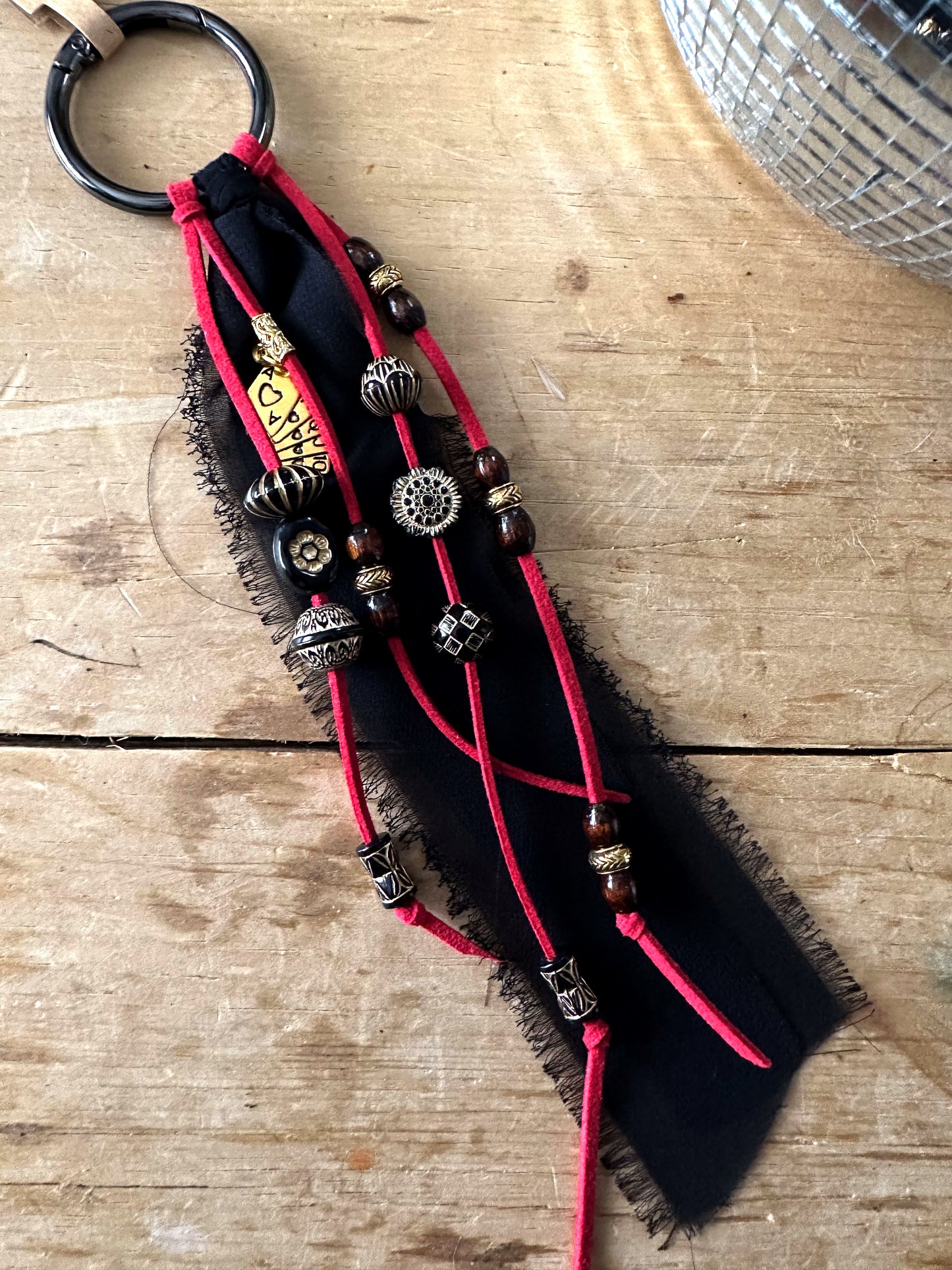 BC0005 Red, black & gold beaded boho cowgirl loop tassel