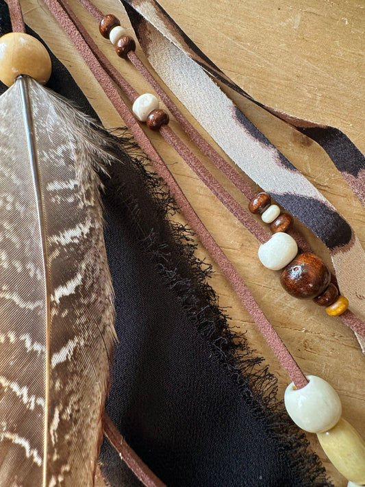 BC0007 Leopard & leather boho cowgirl loop tassel