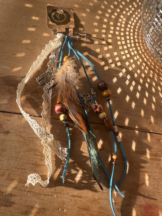 BC0047 Teal and lace boho tassel