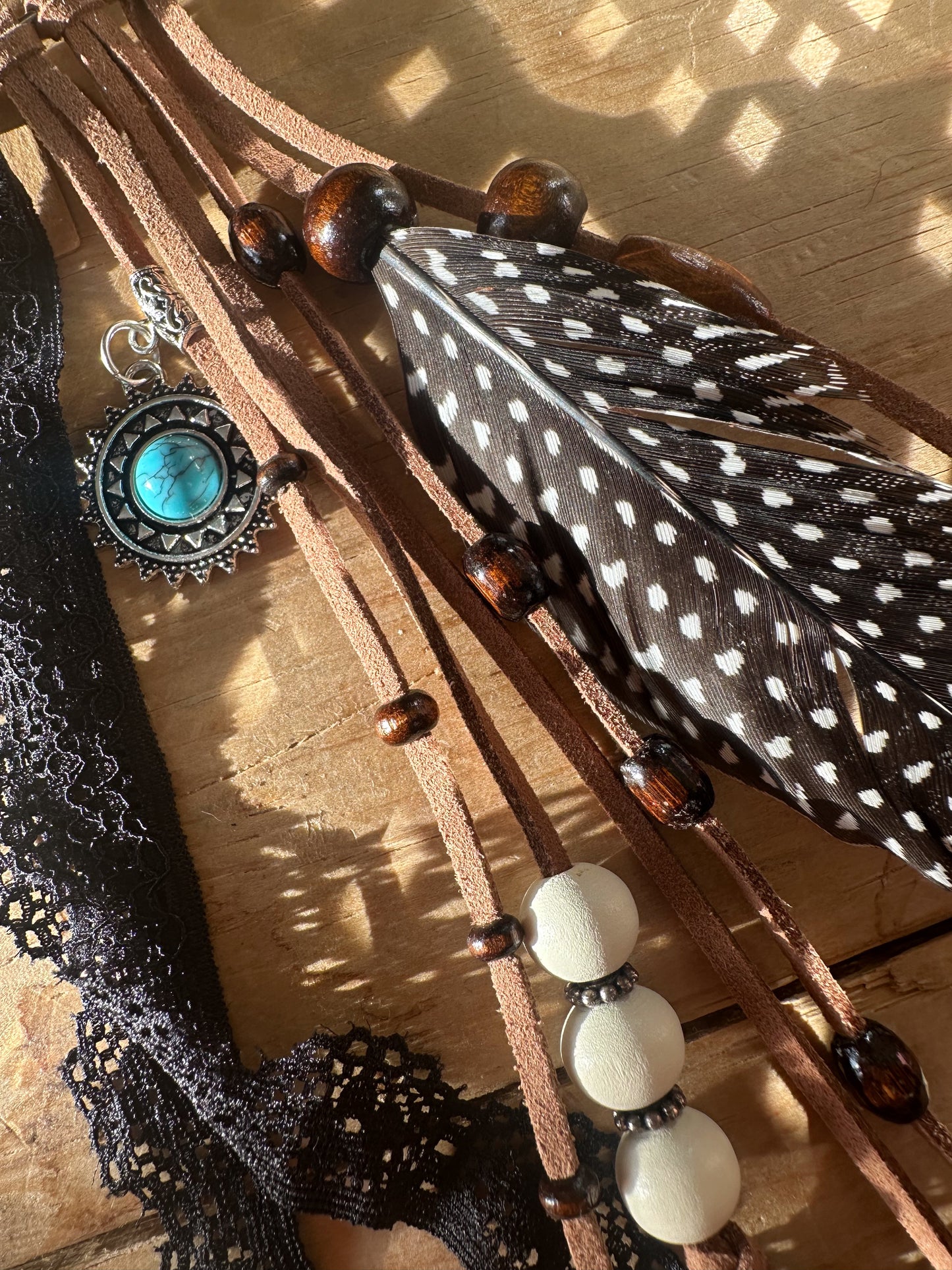 BC0056 silver and brown spotty feather tassel