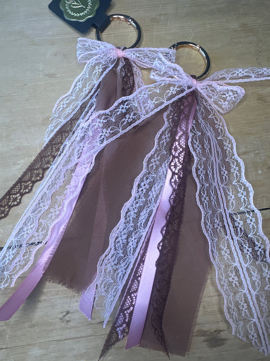 Pink & chocolate beadless boot tassel pair