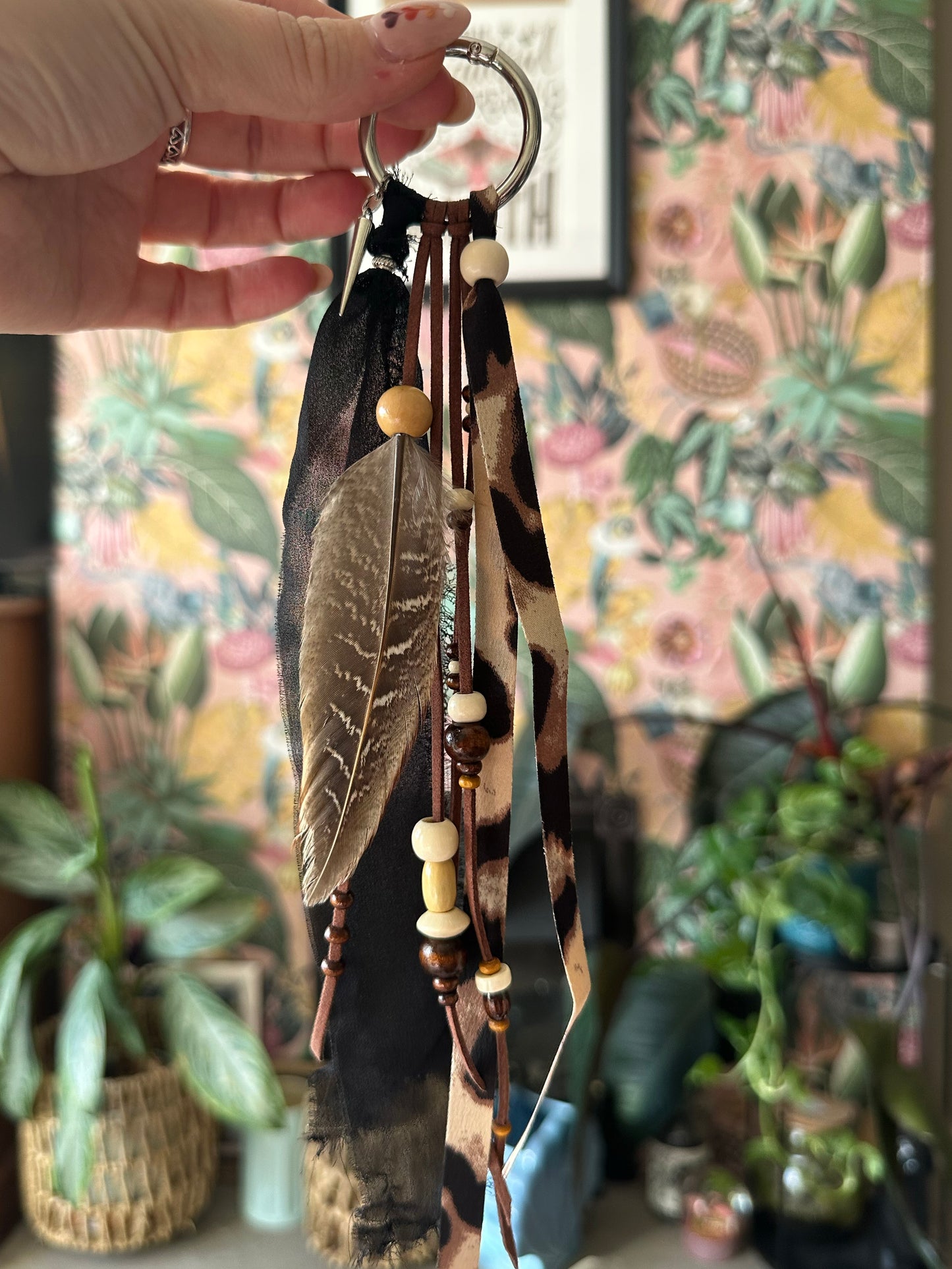 BC0007 Leopard & leather boho cowgirl loop tassel