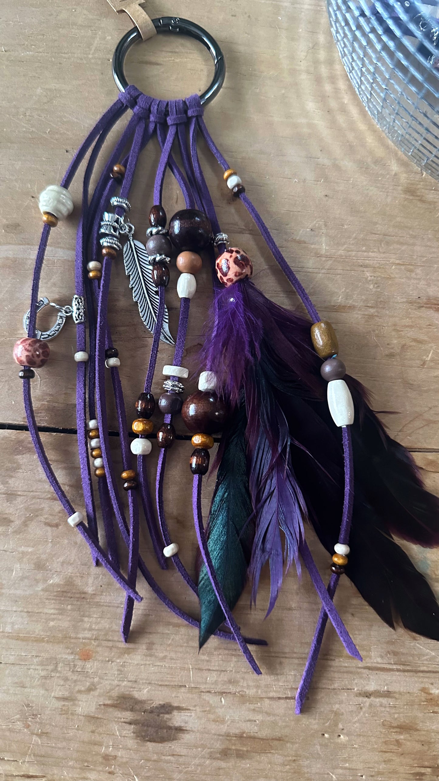 BC0029 Purple feather & bead boho cowgirl loop tassel