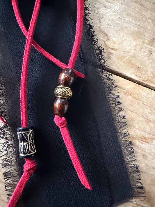 BC0005 Red, black & gold beaded boho cowgirl loop tassel