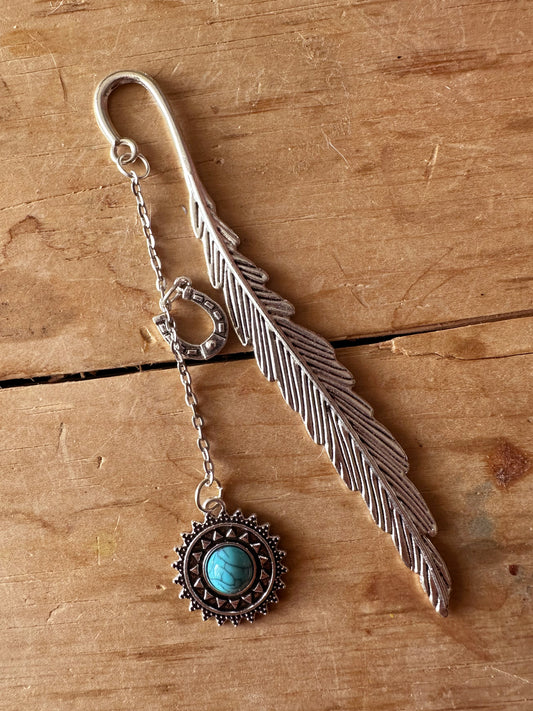 Silver feather charm boho cowgirl bookmark