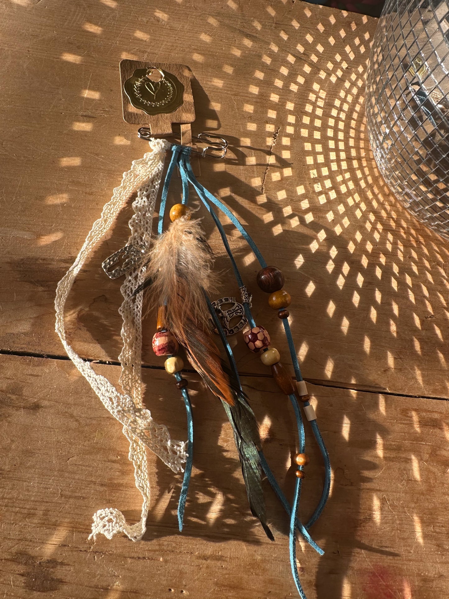 BC0047 Teal and lace boho tassel