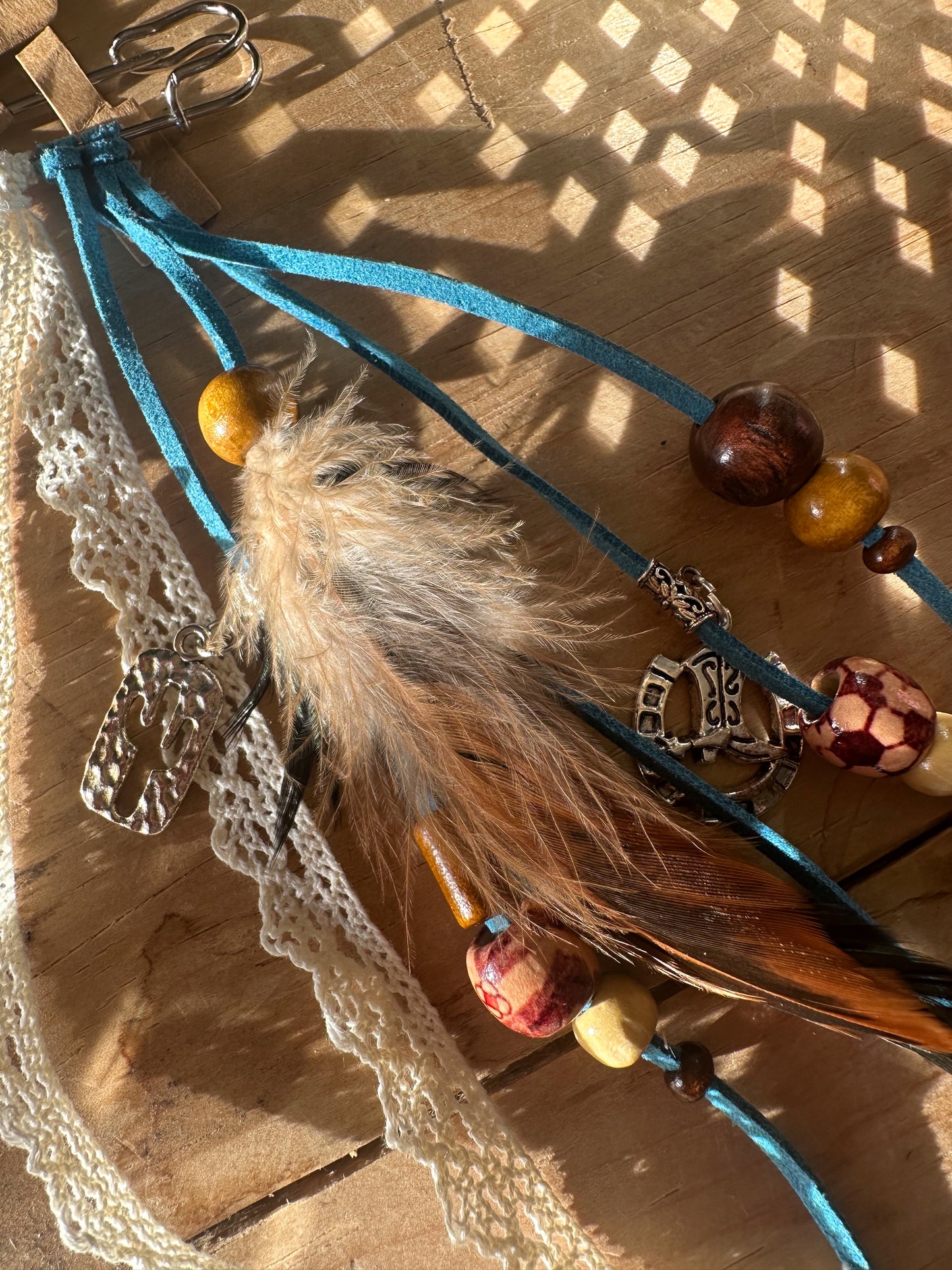 BC0047 Teal and lace boho tassel