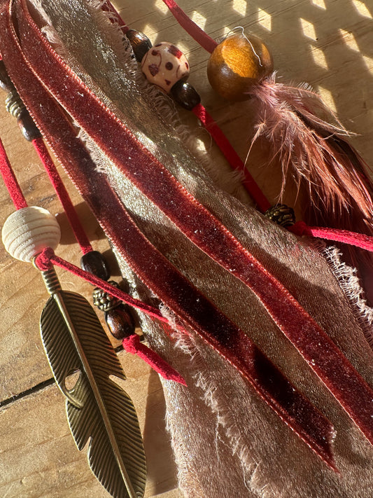 BC0059 red and shimmery chiffon boho boot tassel